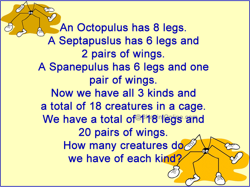 Fun Math Riddle: How Many Creatures of Each Kind? 