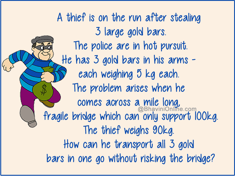 Fake Gold Riddle Logical Riddle: How Can The Thief Transport All 3 Gold Bars Across The ...
